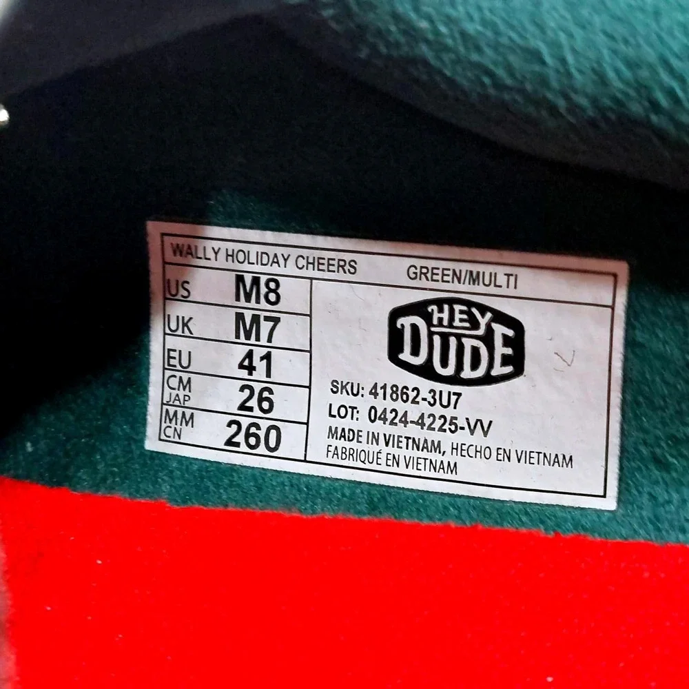 NEW Hey Dude Wally Holiday‎ Cheers Moccasin Shoes Men US 8 Green Plaid Reindeer